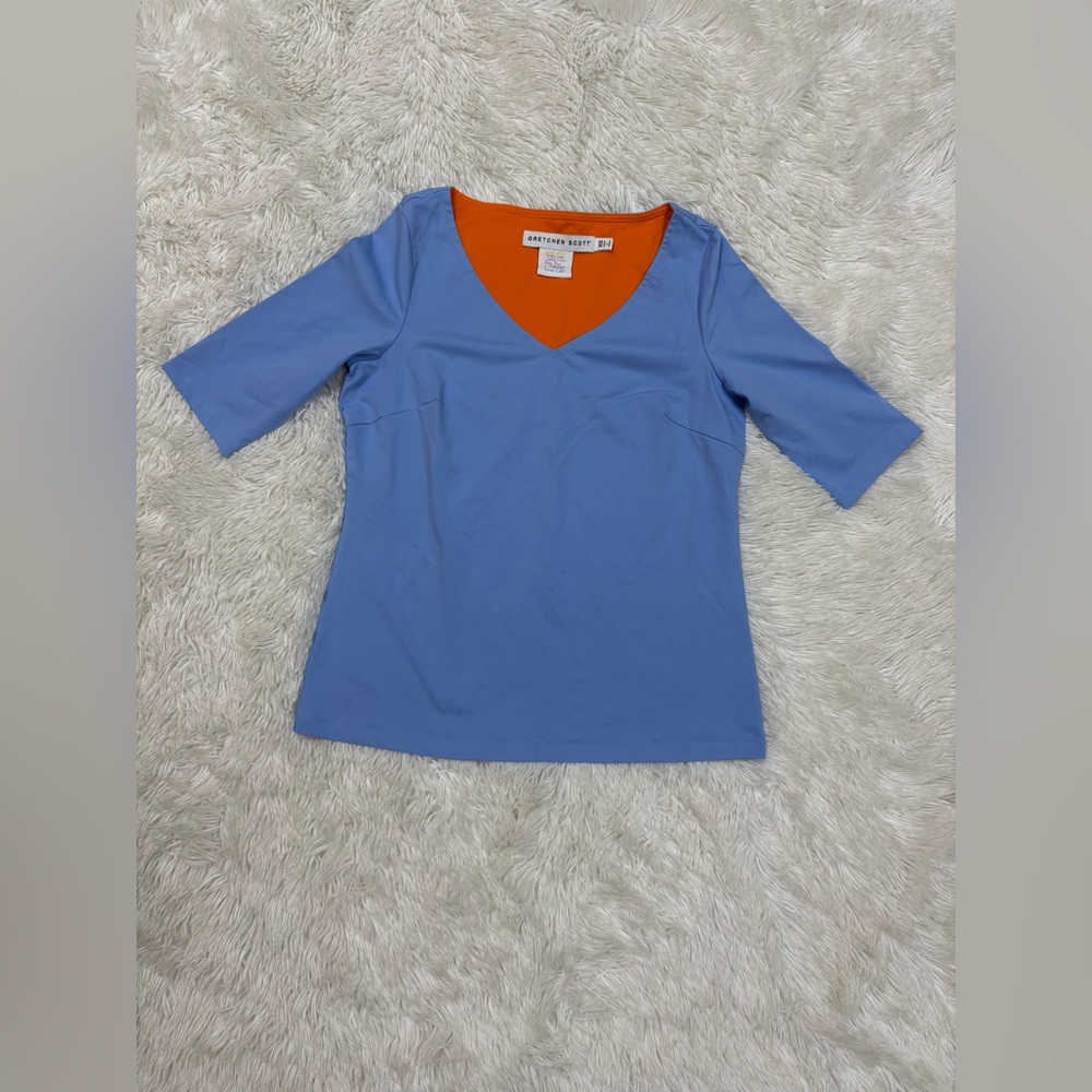 Gretchen Scott Designs Blue and Orange V-Neck Blouse